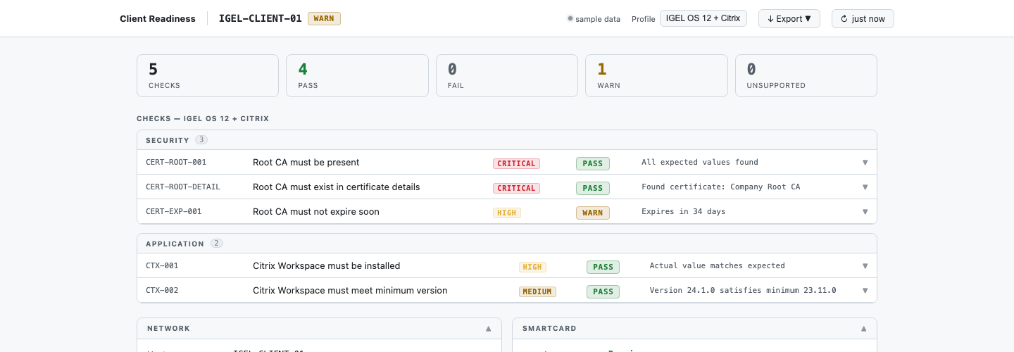 Client Readiness Dashboard screenshot