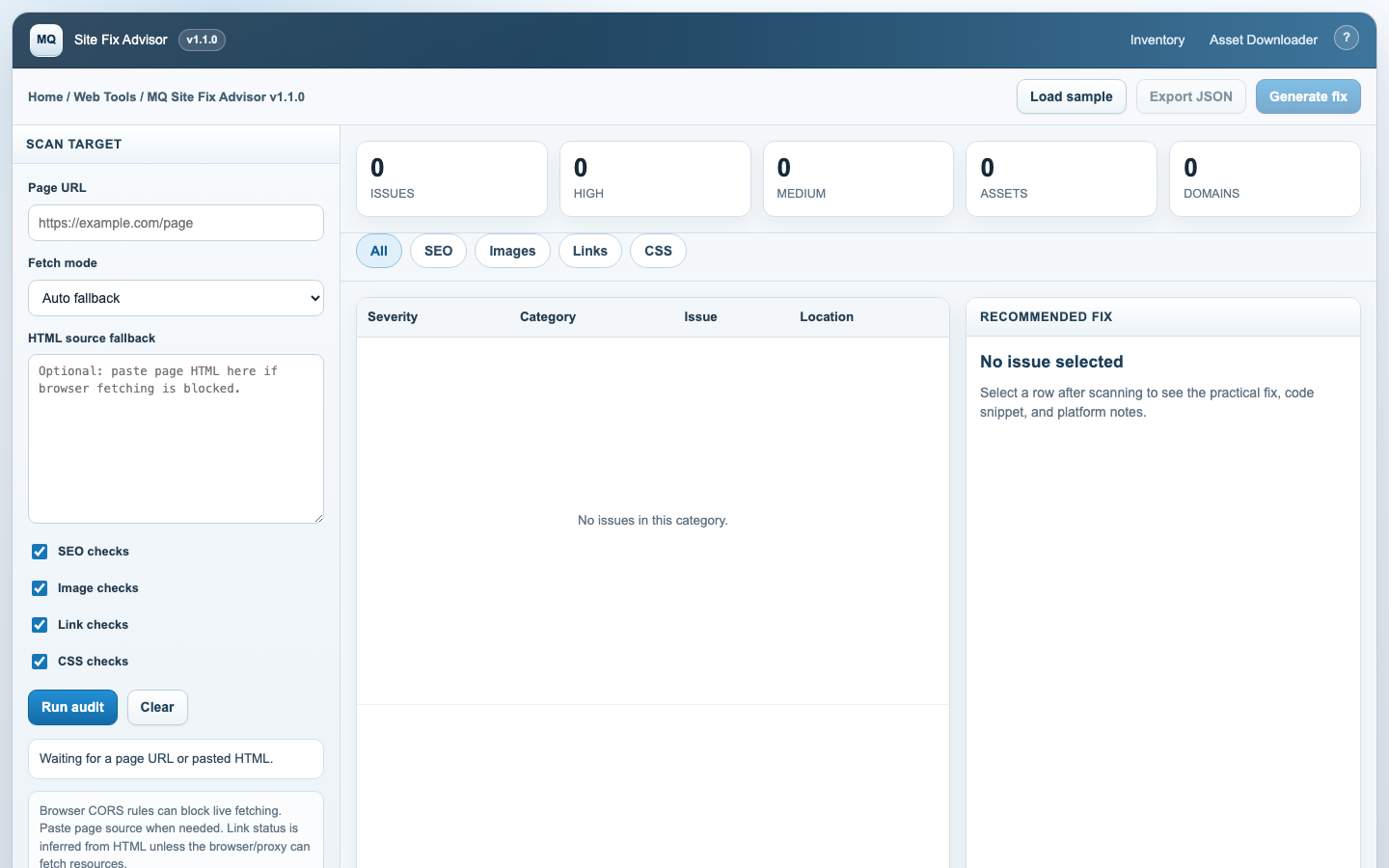 MQ Site Fix Advisor screenshot