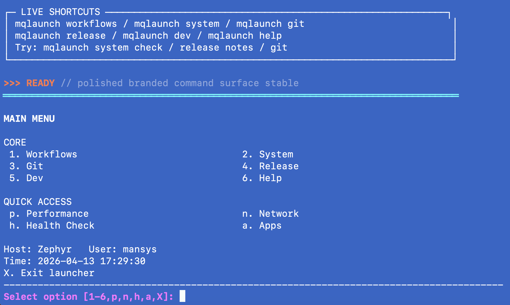 mqlaunch main menu screenshot