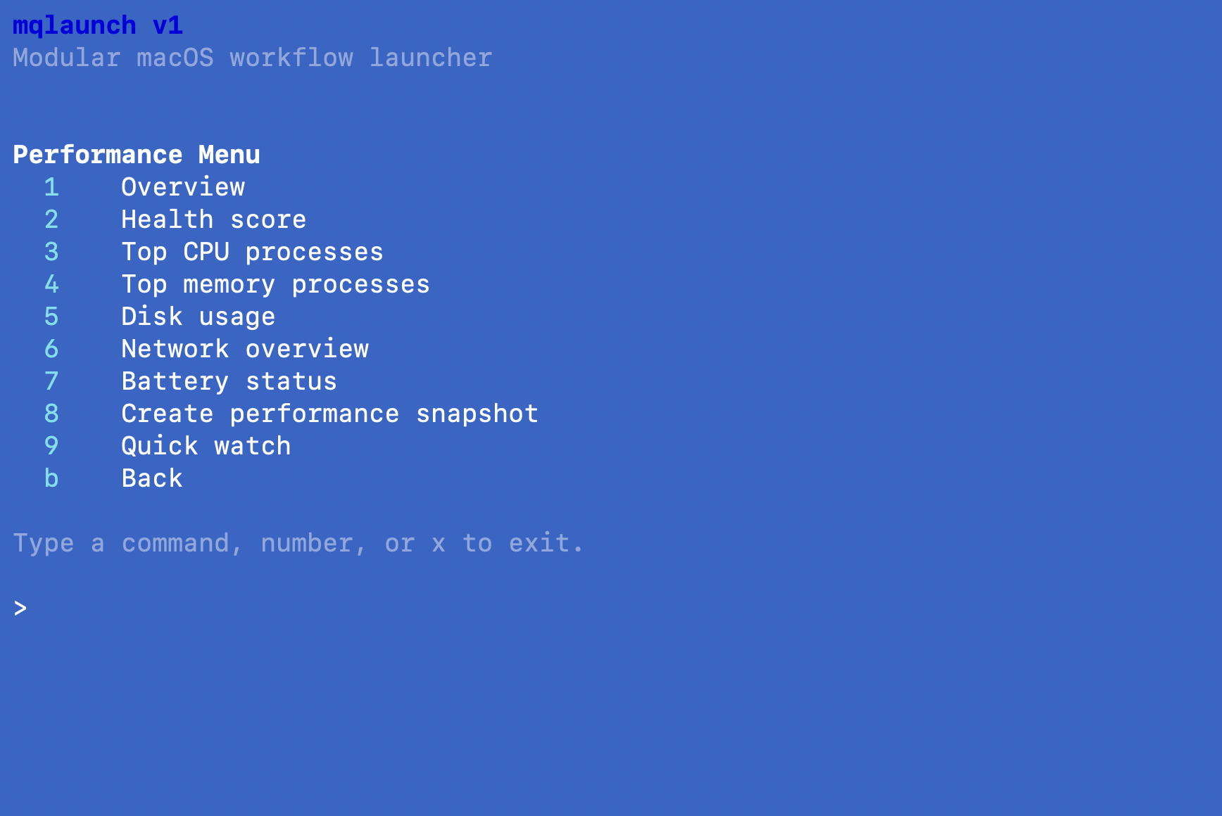 mqlaunch performance menu screenshot